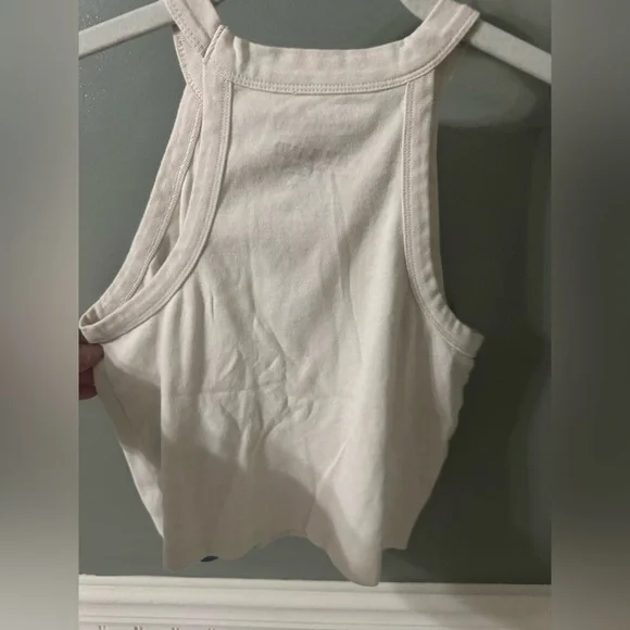 American Eagle Outfitters Graphic Tank Top - Cream and Blue 100% Band Tee - Picture 4 of 4